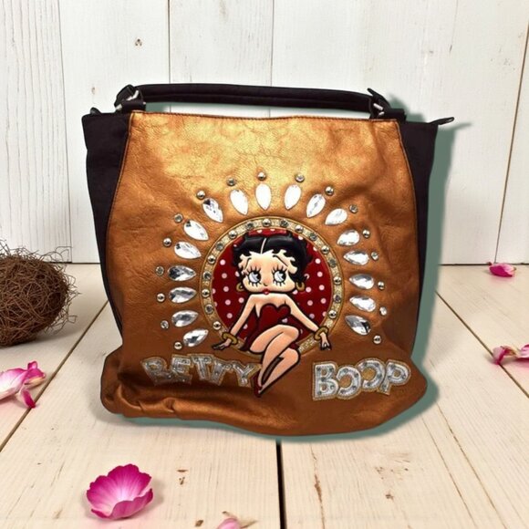 NWOT Betty Boop Shoulder Bag Tote Vegan Leather Rhinestones - Picture 1 of 13
